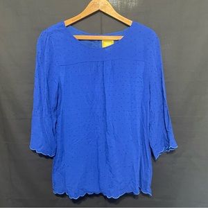 Maeve Size 8 Swiss Dot Blouse | Cobalt Blue Three quarter sleeve top